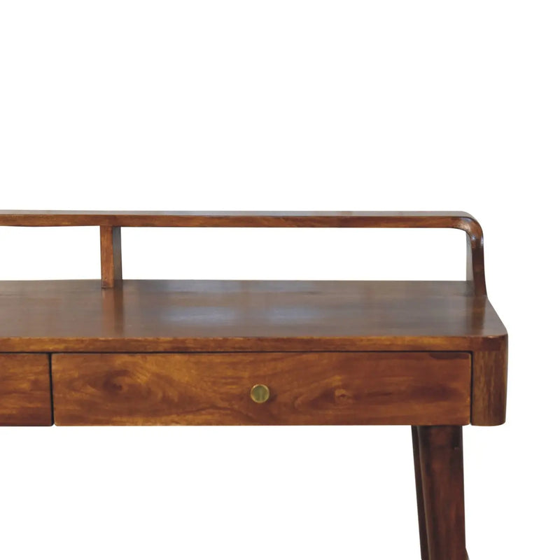 39" Chestnut Solid Wood Console Table With Shelf And Two Drawers Homeroots Living Room