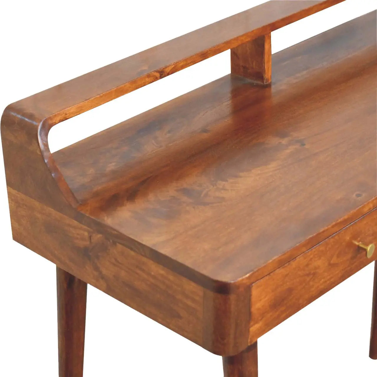 39" Chestnut Solid Wood Console Table With Shelf And Two Drawers Homeroots Living Room