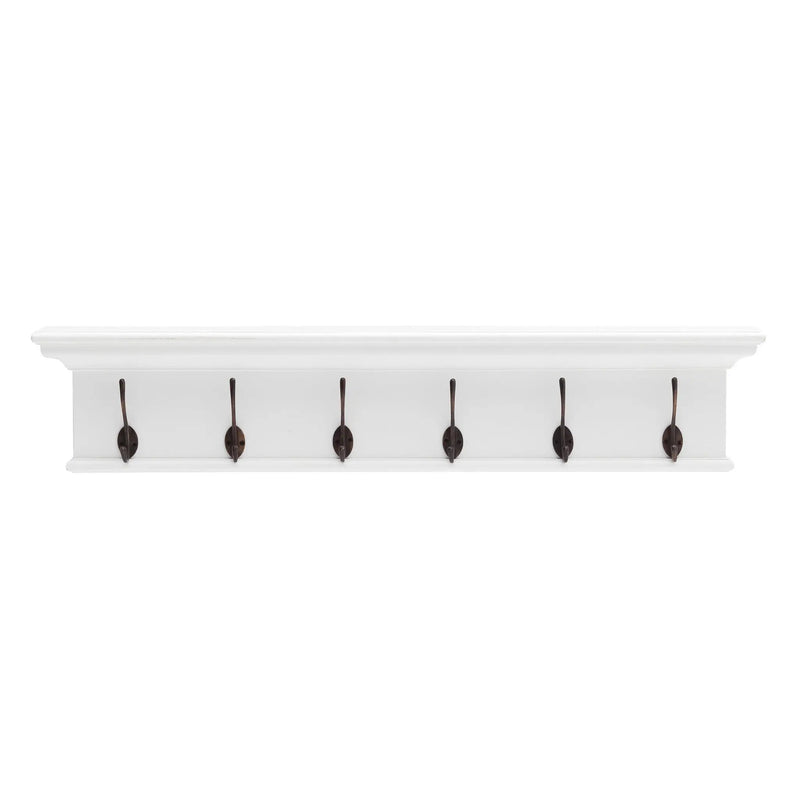 39" Classic White Wood Six Hook Hanging Coat Rack Homeroots Organization