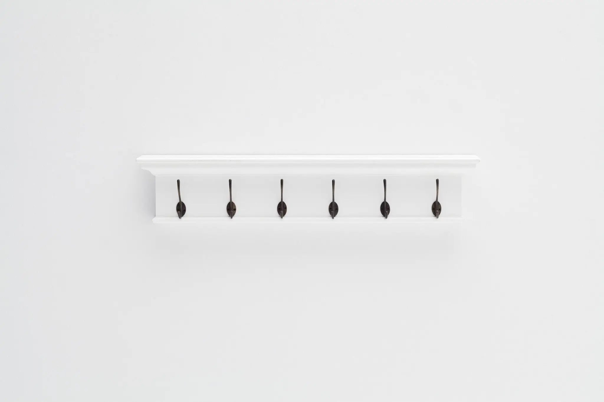 39" Classic White Wood Six Hook Hanging Coat Rack Homeroots Organization