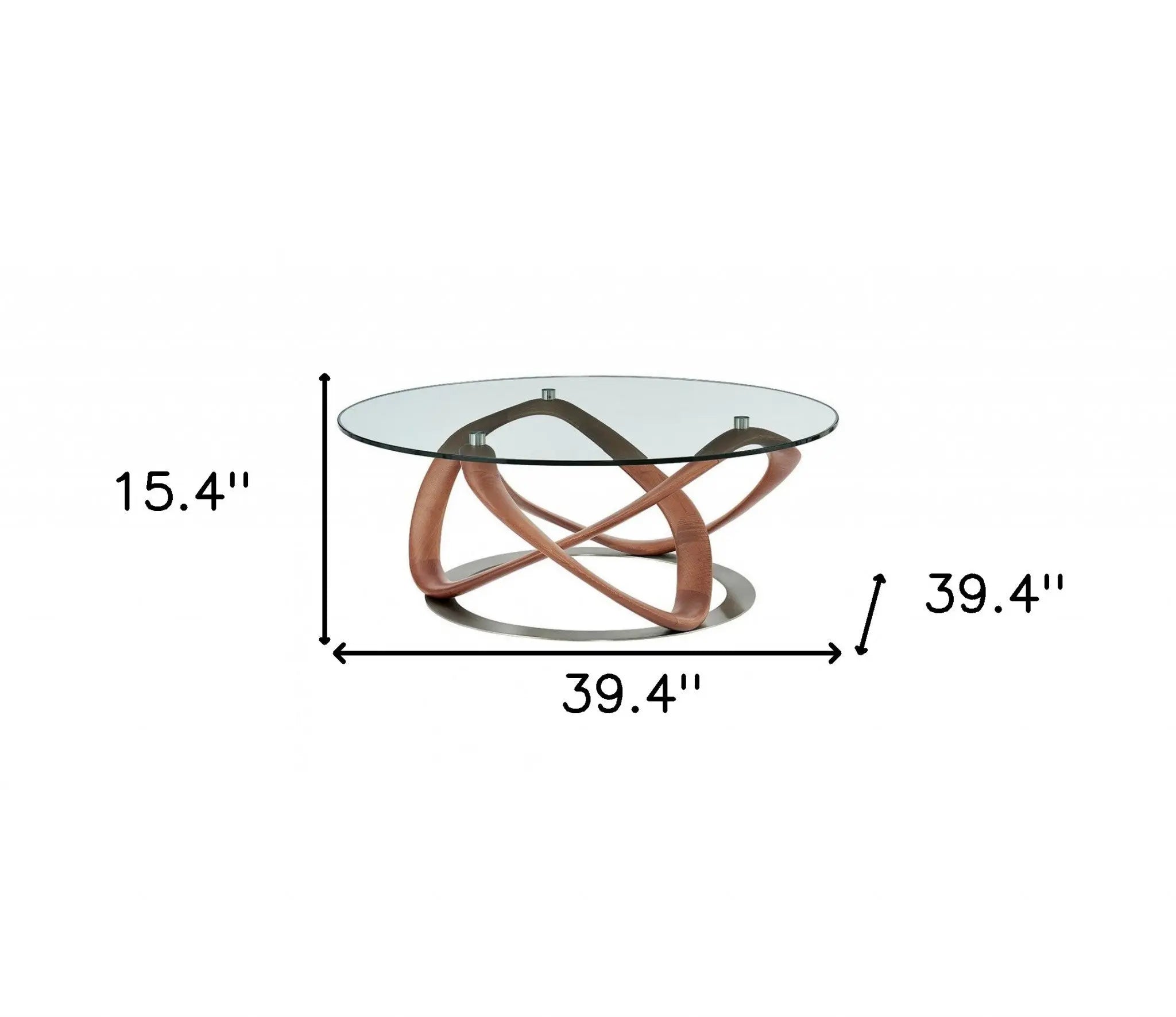 39" Clear and Brown Glass And Solid Wood Round Abstract Coffee Table Homeroots Living Room
