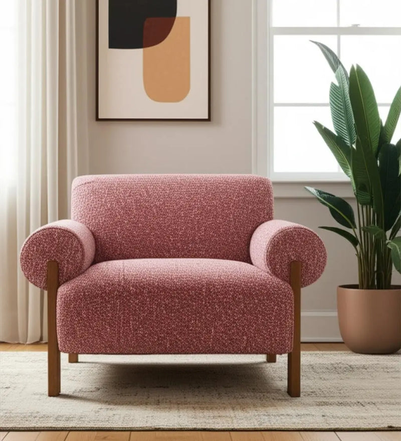 39" Copper And Brown Woven Upholstery And Solid Wood Arm Chair Homeroots Living Room