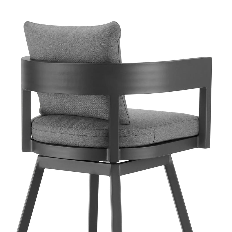 39" Dark Gray Metal Swivel Low back Outdoor Bar Height chair with Footrest Homeroots Outdoor