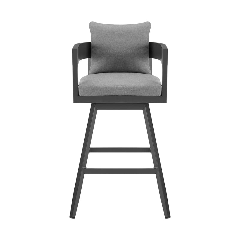 39" Dark Gray Metal Swivel Low back Outdoor Bar Height chair with Footrest Homeroots Outdoor
