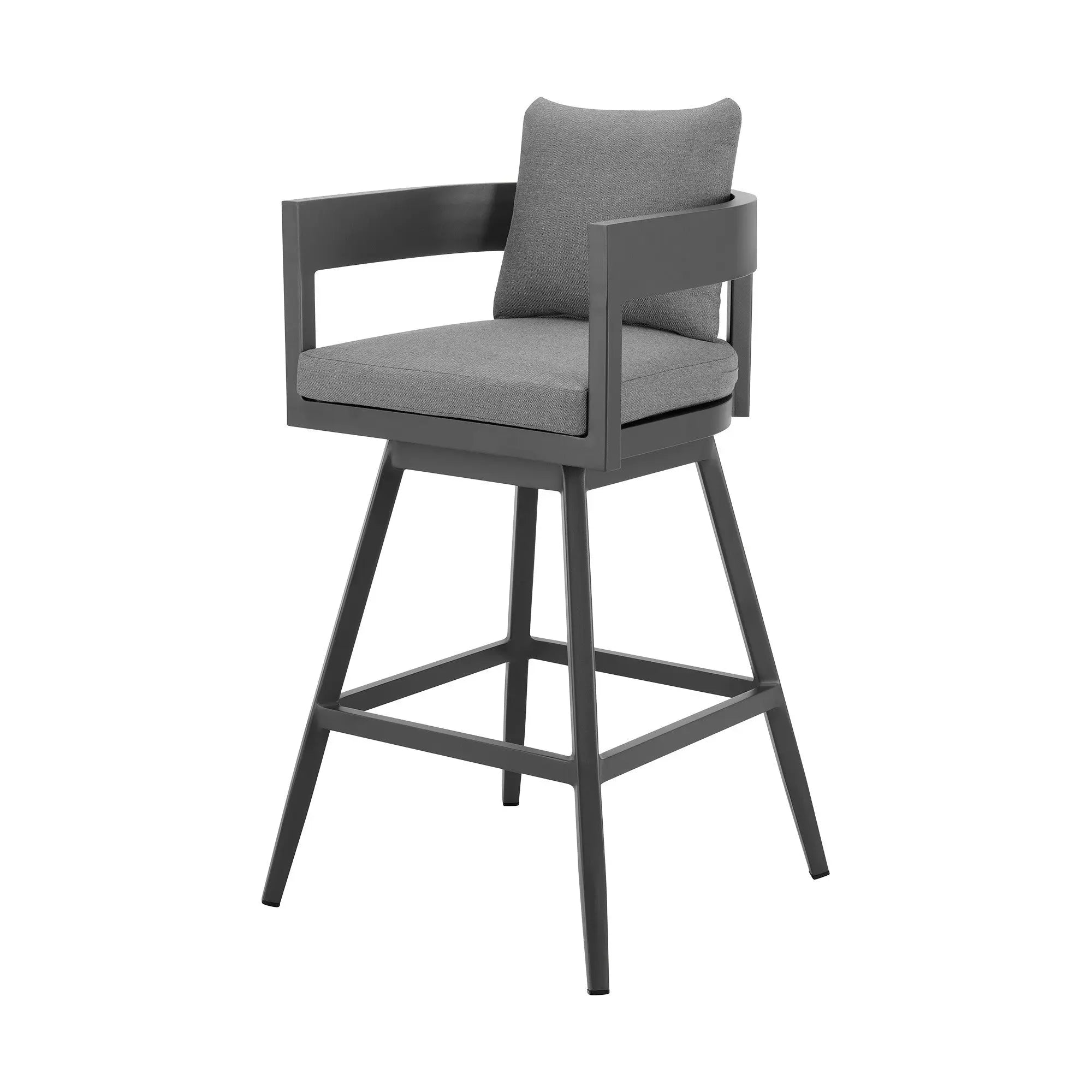 39" Dark Gray Metal Swivel Low back Outdoor Bar Height chair with Footrest Homeroots Outdoor