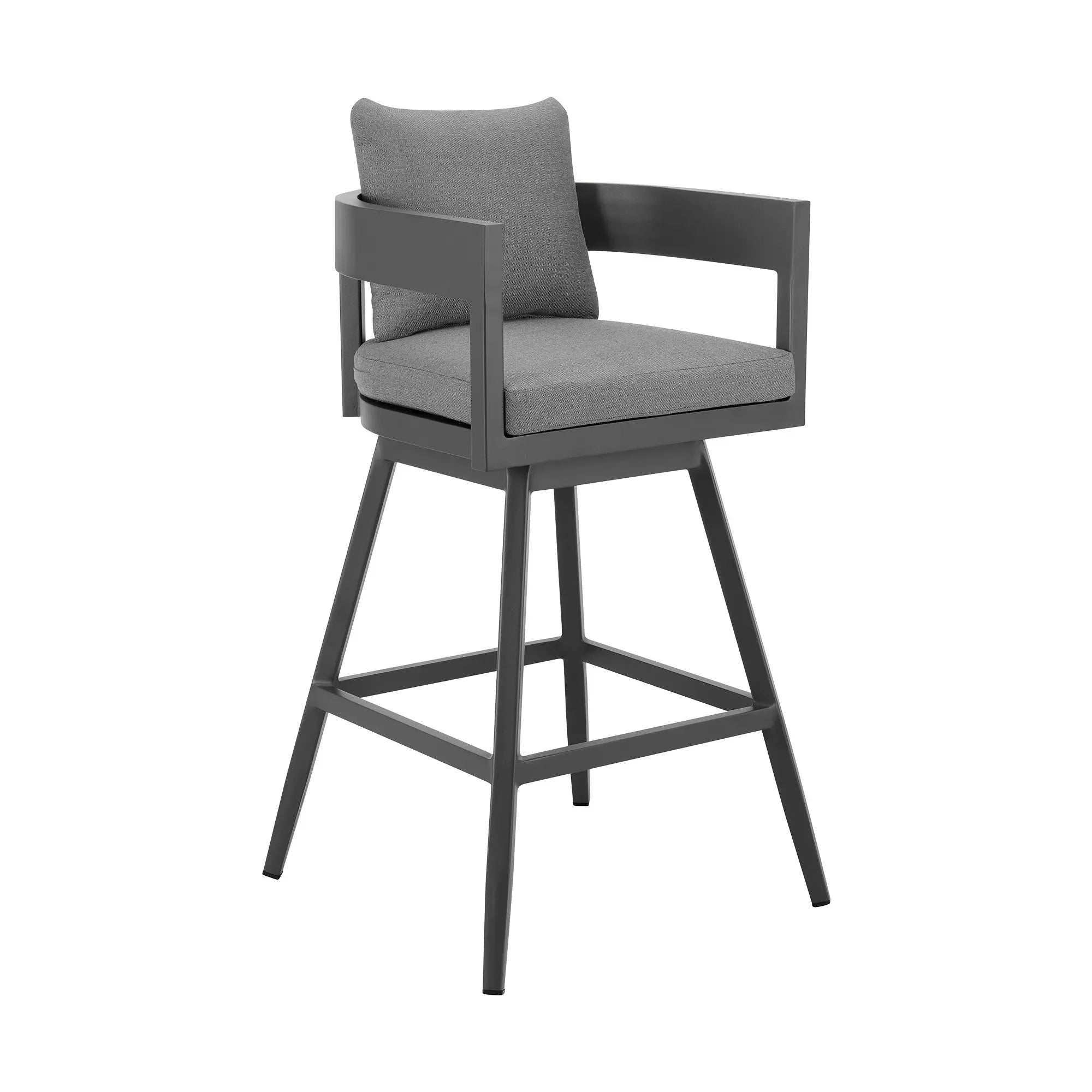 39" Dark Gray Metal Swivel Low back Outdoor Bar Height chair with Footrest Homeroots Outdoor
