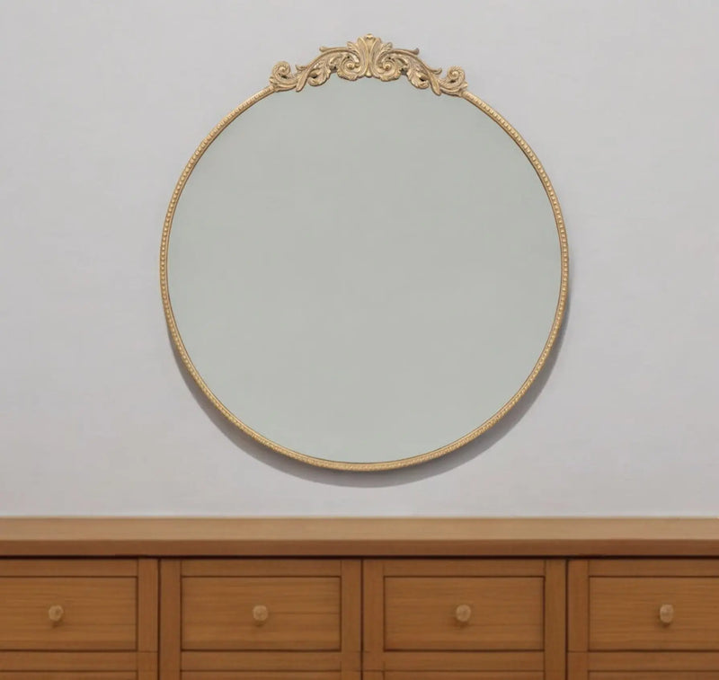 39" Gold Crowned Top Iron Framed Accent Mirror Homeroots Bed & Bath