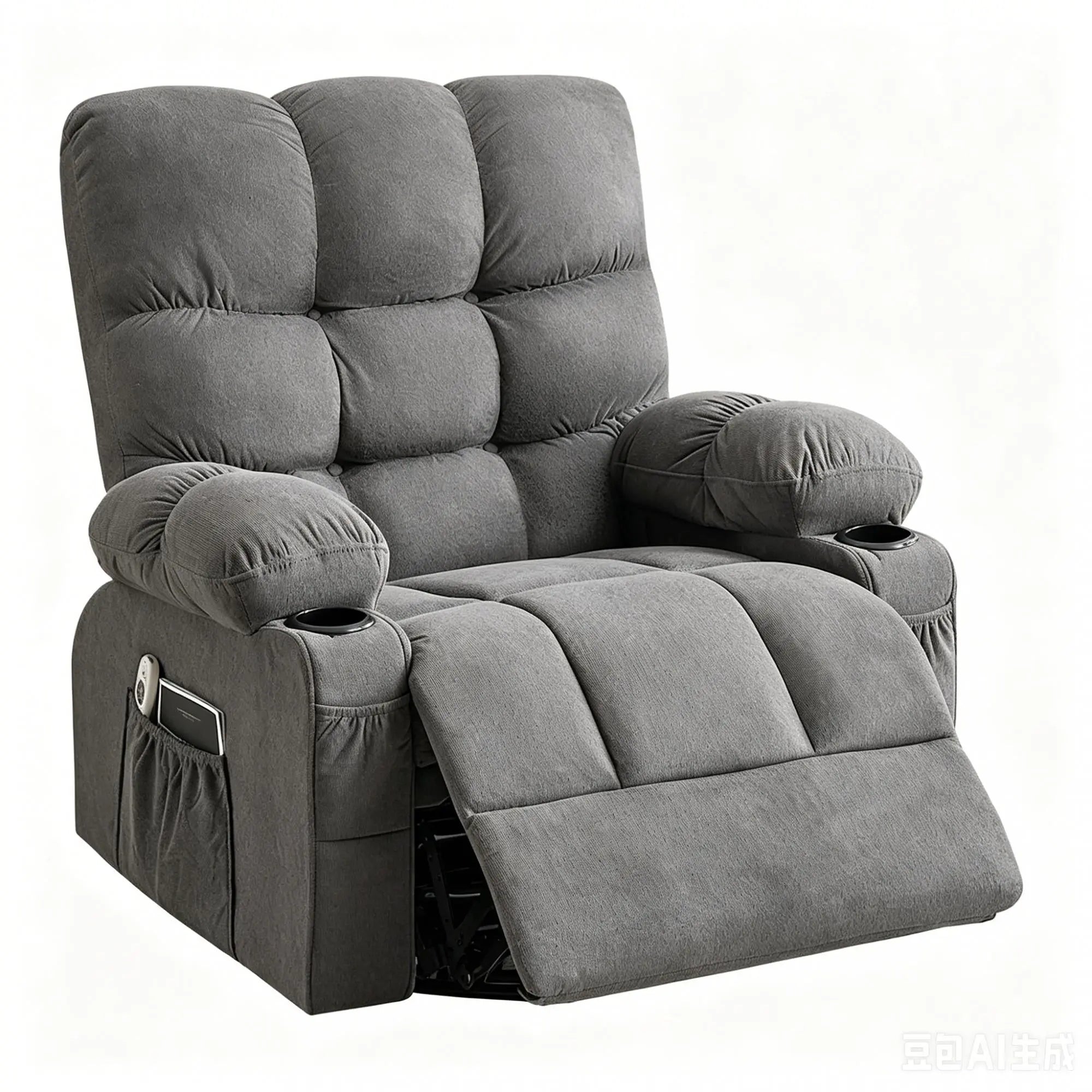 39" Gray Tufted Chenille Heated Massage Manual Rocker And Swivel Recliner With USB Homeroots Living Room