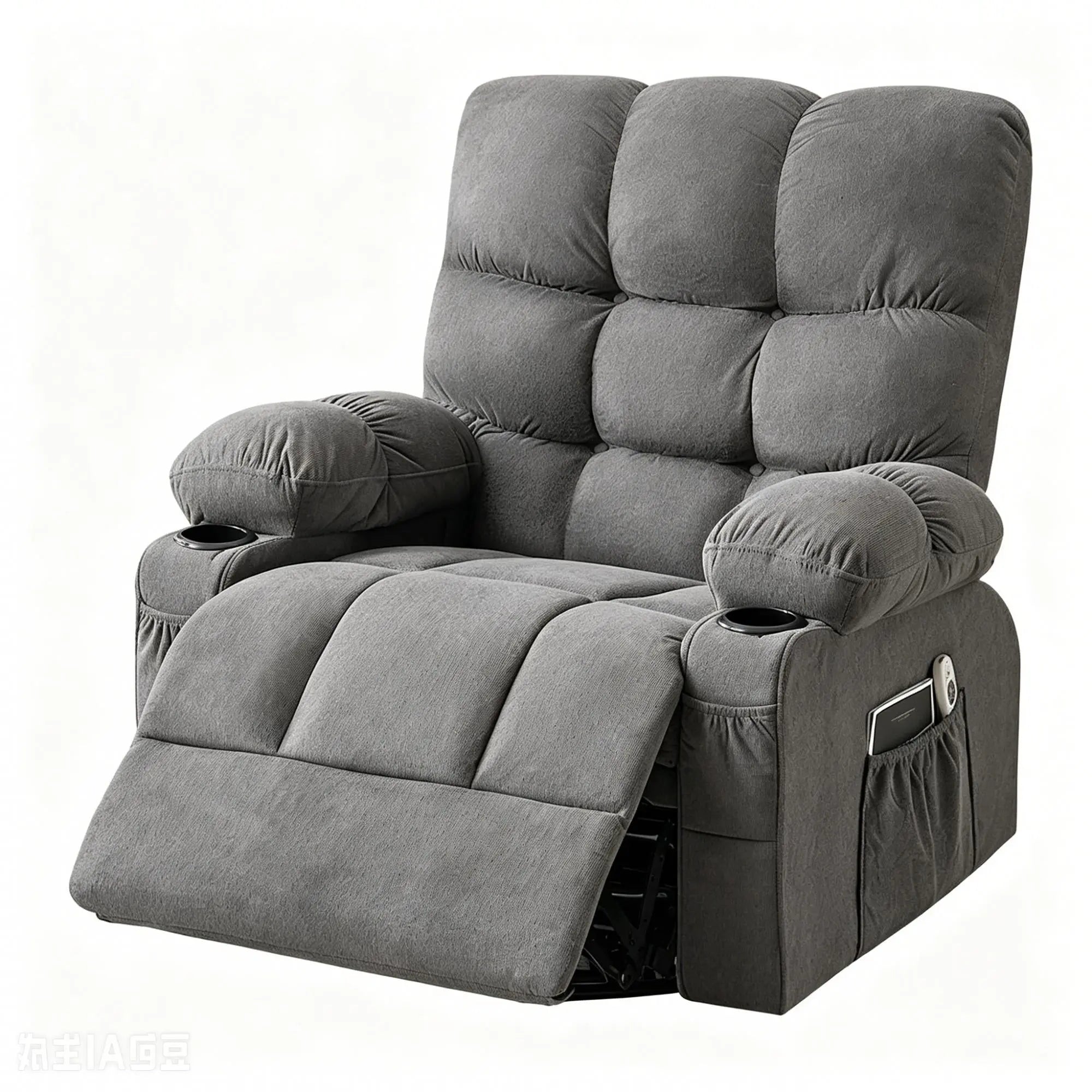 39" Gray Tufted Chenille Heated Massage Manual Rocker And Swivel Recliner With USB Homeroots Living Room