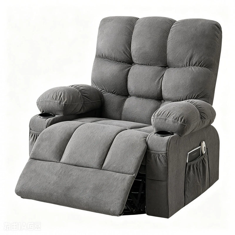 39" Gray Tufted Chenille Heated Massage Manual Rocker And Swivel Recliner With USB Homeroots Living Room