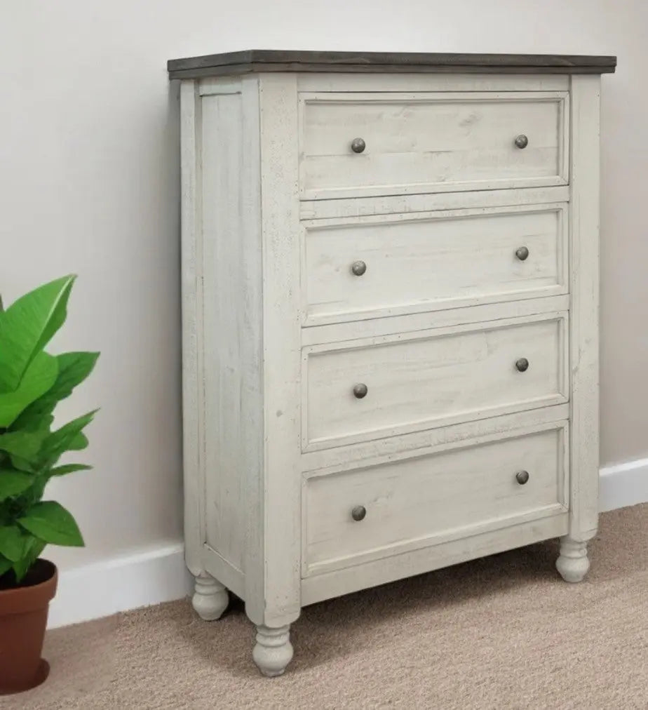 39" Gray and Ivory Solid Wood Four Drawer Chest - GreatEagleInc