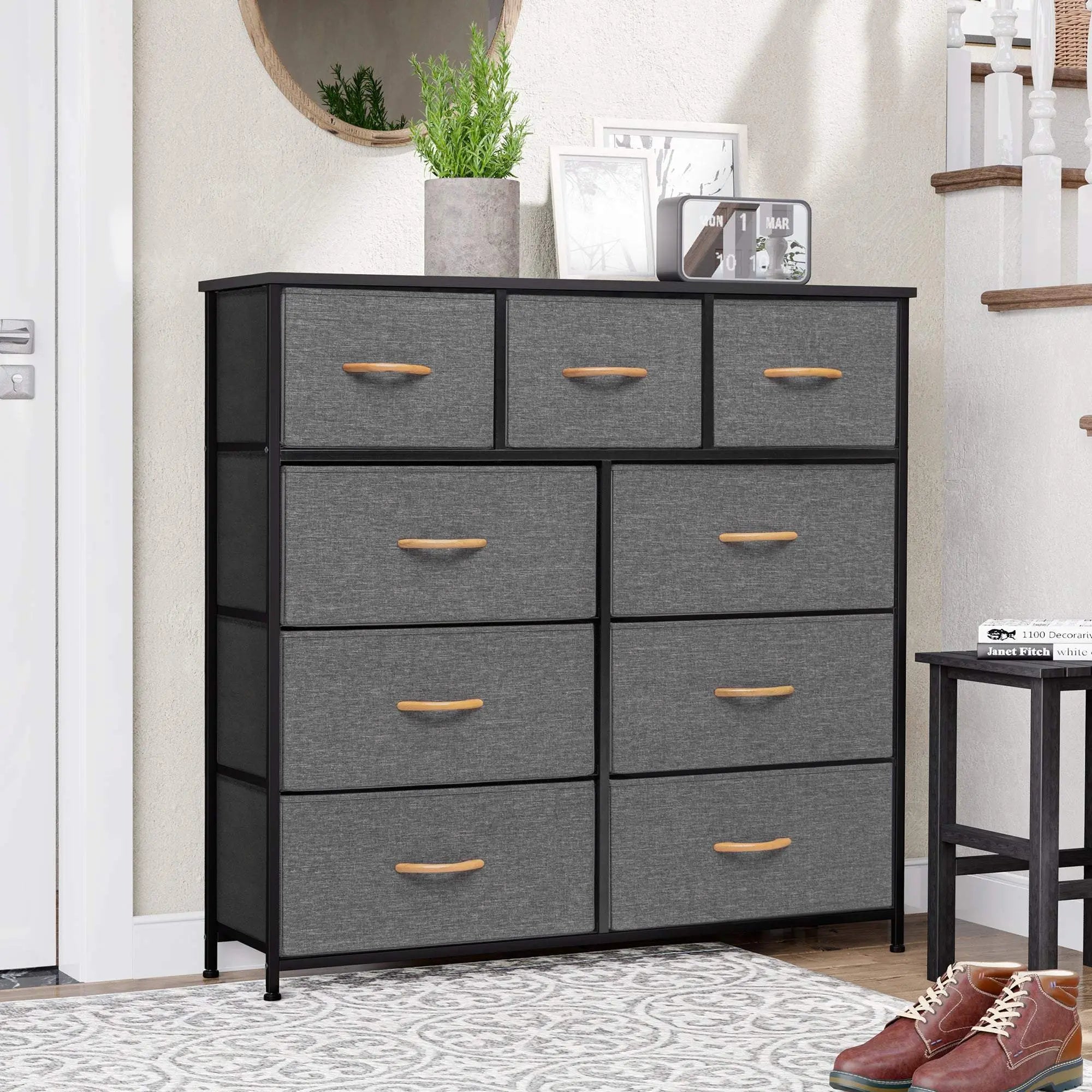 39" Gray and White Steel and Fabric Nine Drawer Triple Dresser - GreatEagleInc