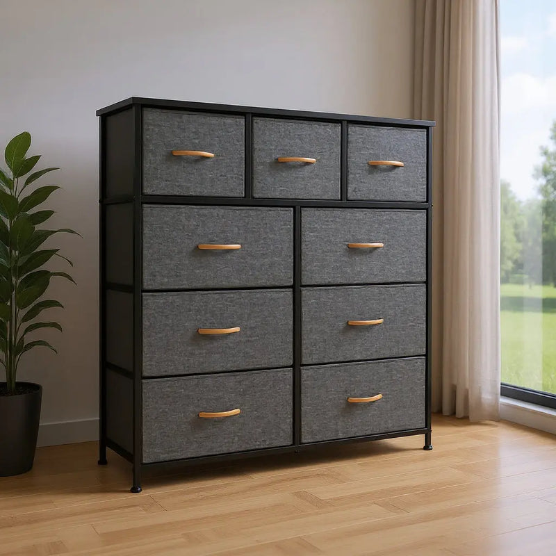 39" Gray and White Steel and Fabric Nine Drawer Triple Dresser - GreatEagleInc