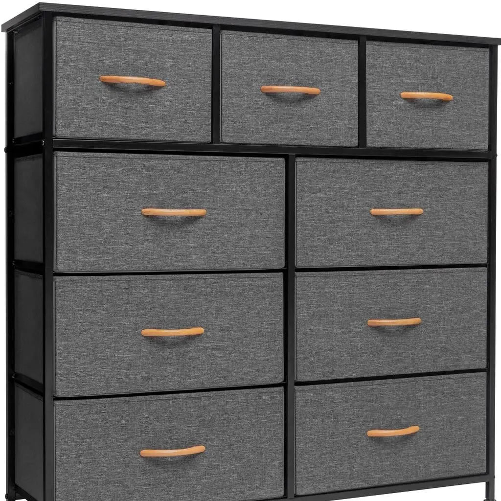 39" Gray and White Steel and Fabric Nine Drawer Triple Dresser - GreatEagleInc