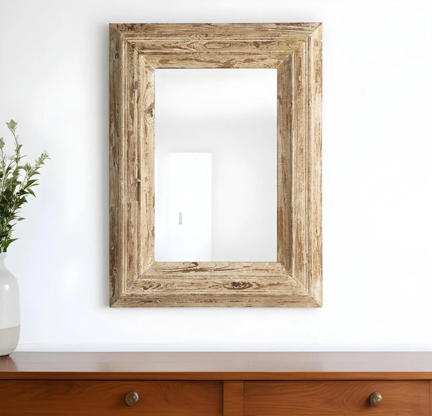 39" Natural Distressed Wood Framed Accent Mirror - GreatEagleInc