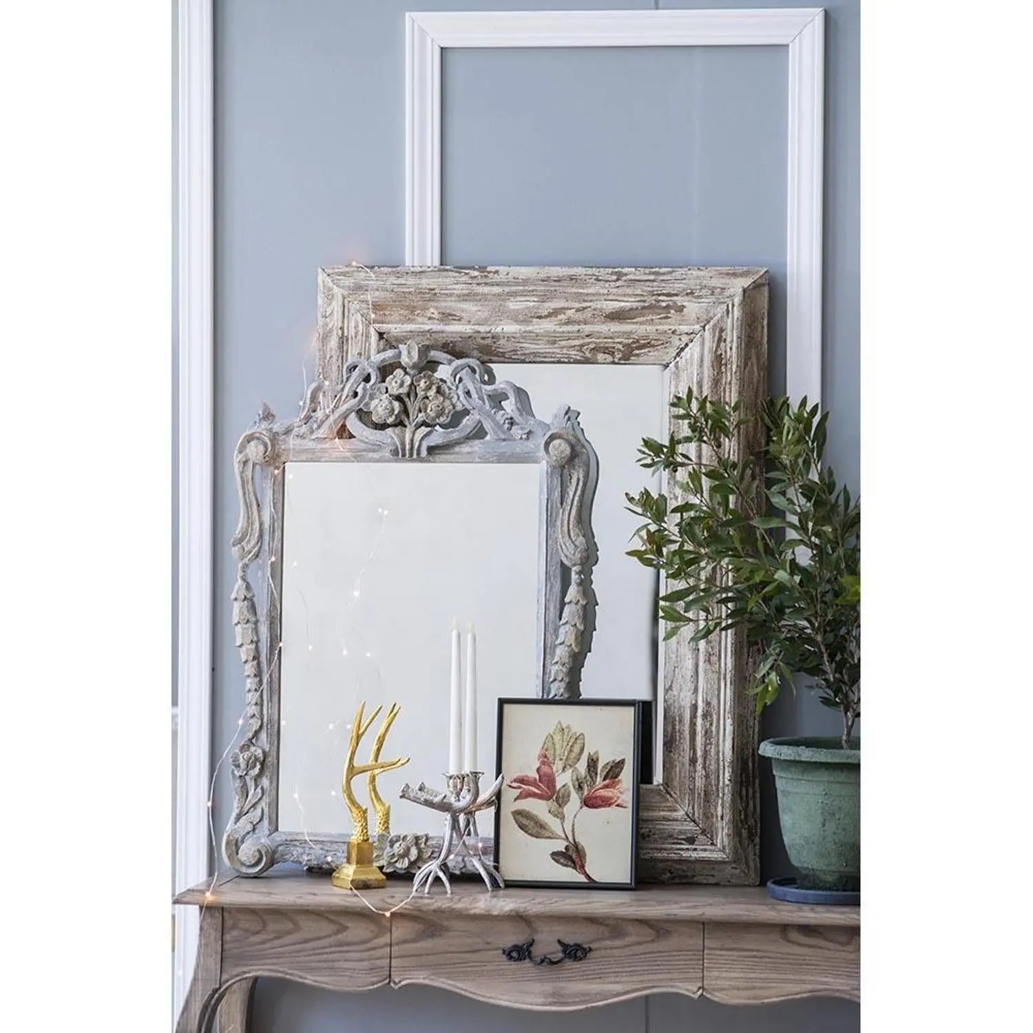 39" Natural Distressed Wood Framed Accent Mirror - GreatEagleInc