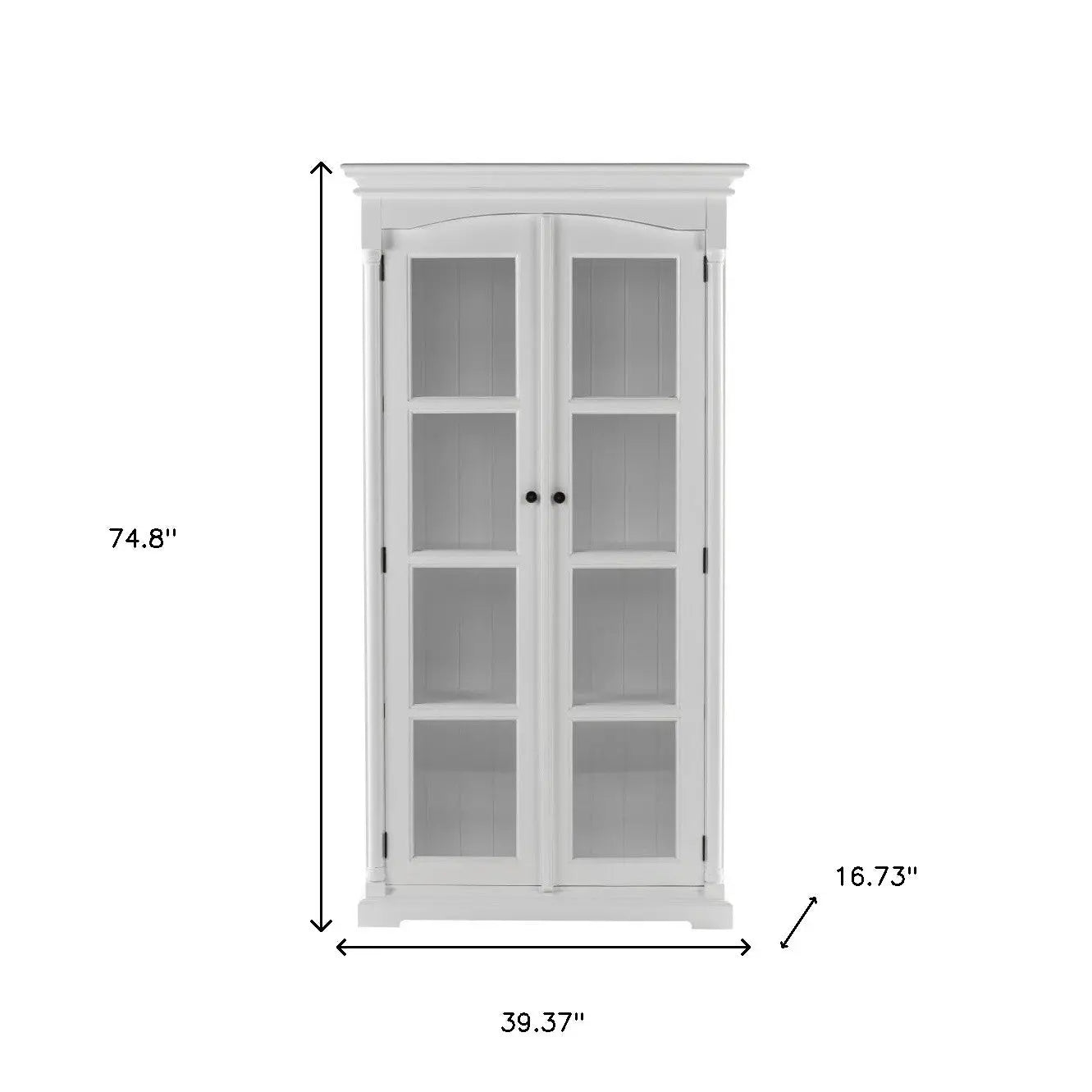 39" Off White Solid Wood Frame Curio Cabinet With Glass Doors Homeroots Kitchen & Dining