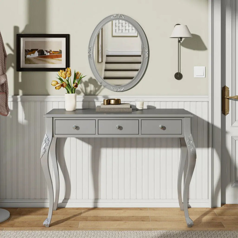 39" Silver Wood Mirrored Three Drawer Vanity Table Homeroots Living Room