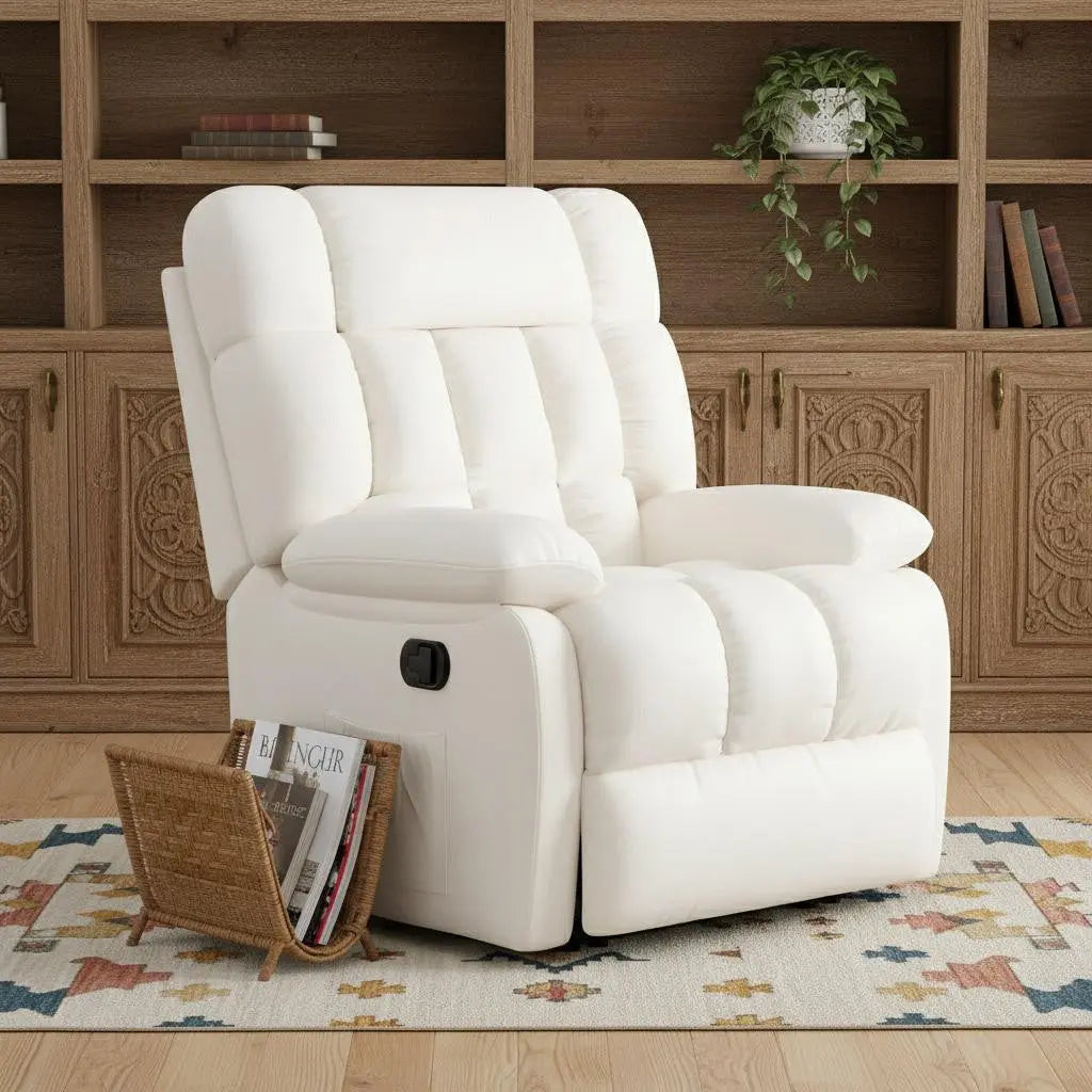 39" White Faux Leather Manual Recliner Homeroots Living Room