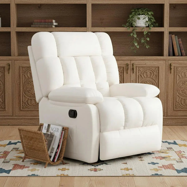 39" White Faux Leather Manual Recliner Homeroots Living Room