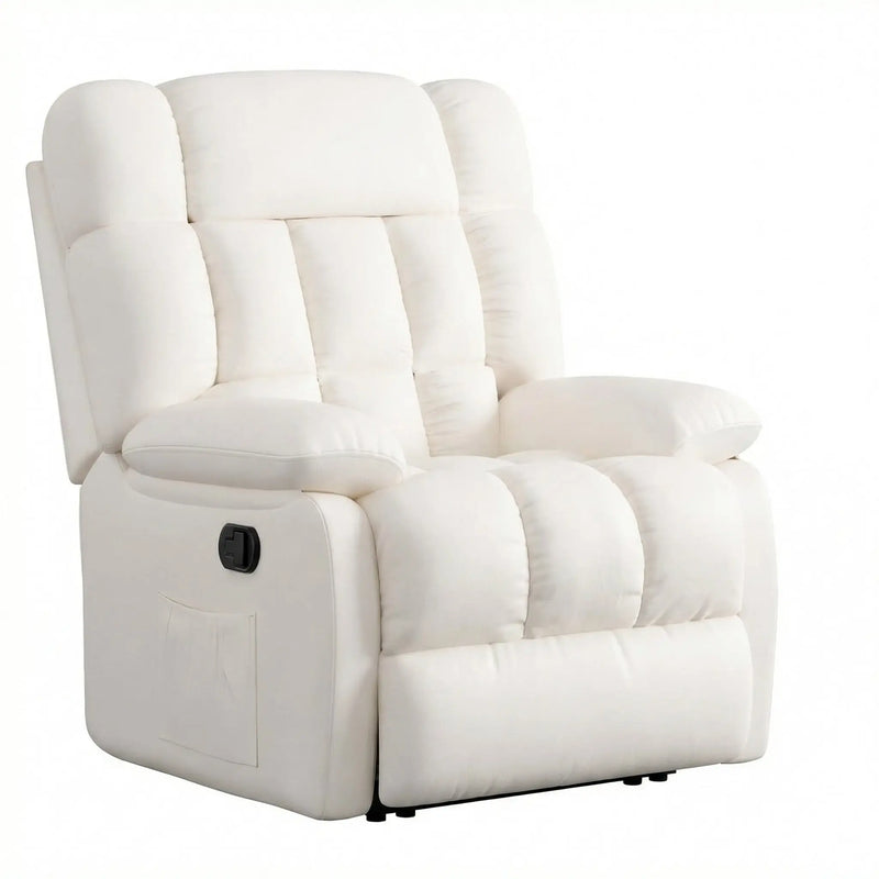 39" White Faux Leather Manual Recliner Homeroots Living Room