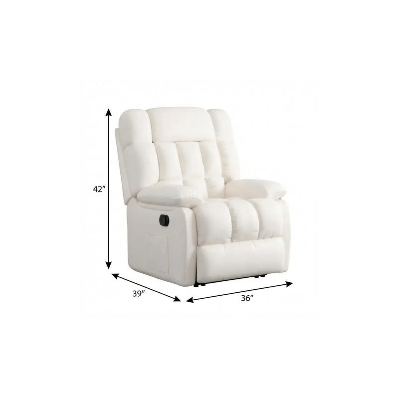 39" White Faux Leather Manual Recliner Homeroots Living Room