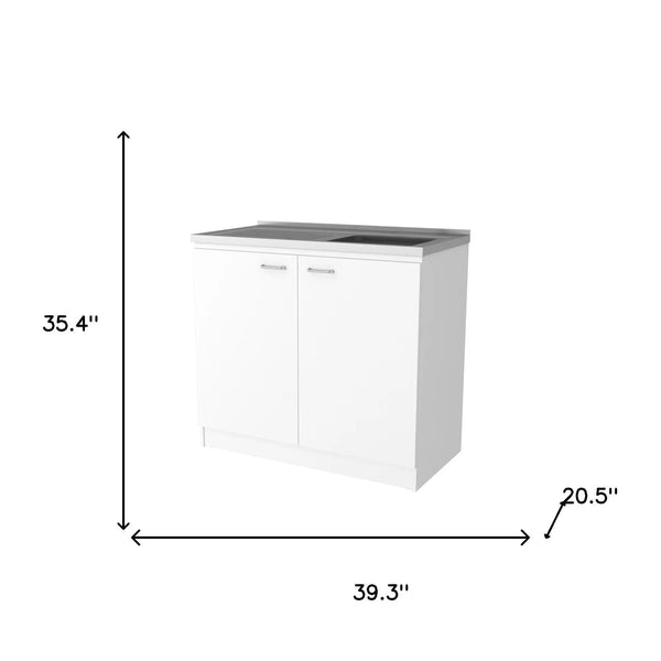 39" White Stainless Steel Accent Cabinet With Two Shelves Homeroots Kitchen & Dining