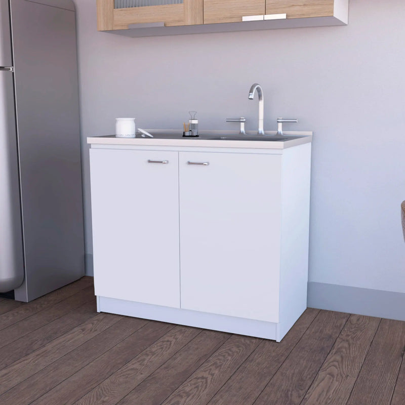 39" White Stainless Steel Accent Cabinet With Two Shelves Homeroots Kitchen & Dining