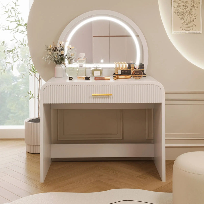 39" White Wood Mirrored Vanity Table And Lights Homeroots Living Room