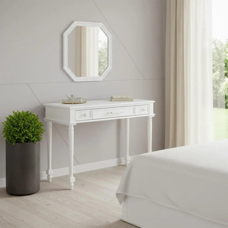 39" White Wood Mirrored Vanity Table Homeroots Living Room