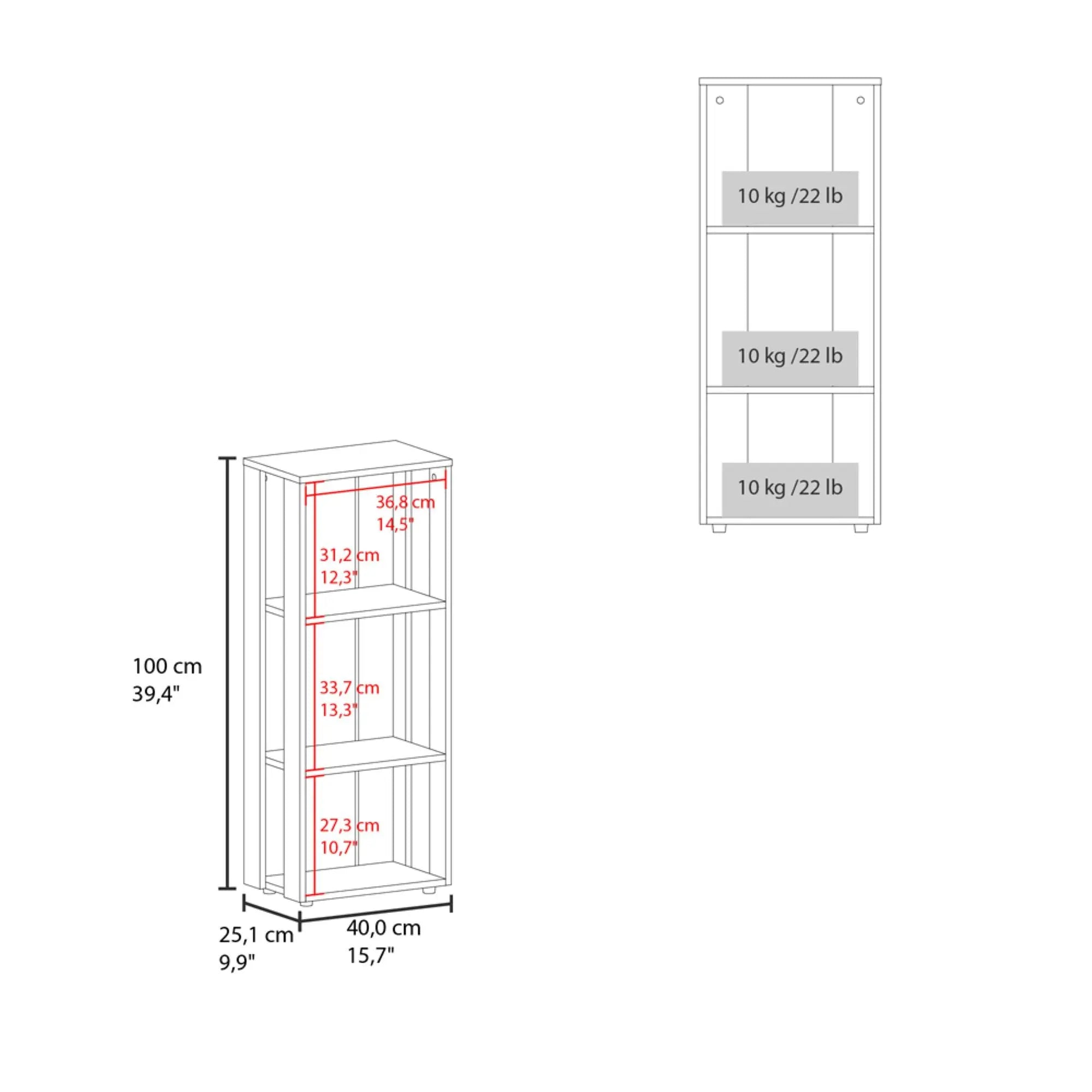 39" White Wood Three Tier Bookcase Homeroots Office