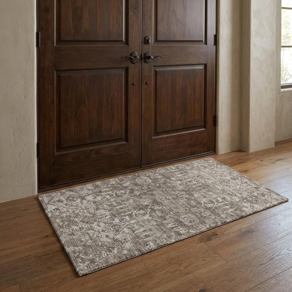 3' X 5' Brown And Charcoal Oriental Shag Washable Area Rug With UV Protection - Home & Garden