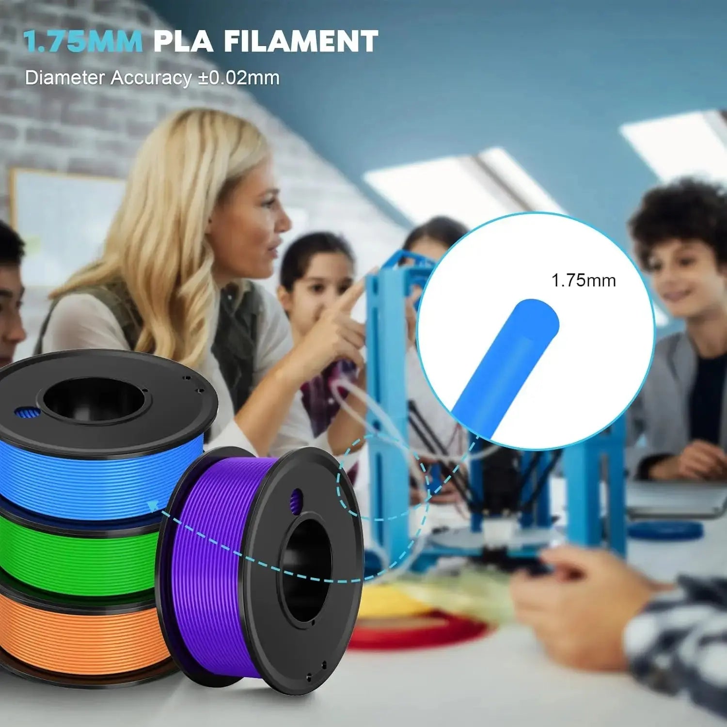 3D Printer Filament 4 Colors Green Blue Yellow Purple Filiment1.75 Accuracy ±0.02mm 250G X 4 GreatEagleInc