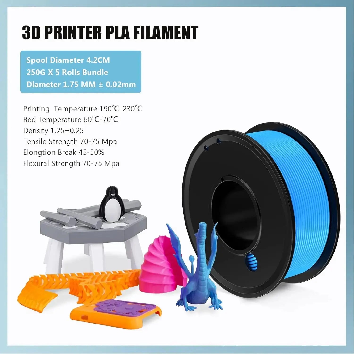 3D Printer Filament 4 Colors Green Blue Yellow Purple Filiment1.75 Accuracy ±0.02mm 250G X 4 GreatEagleInc