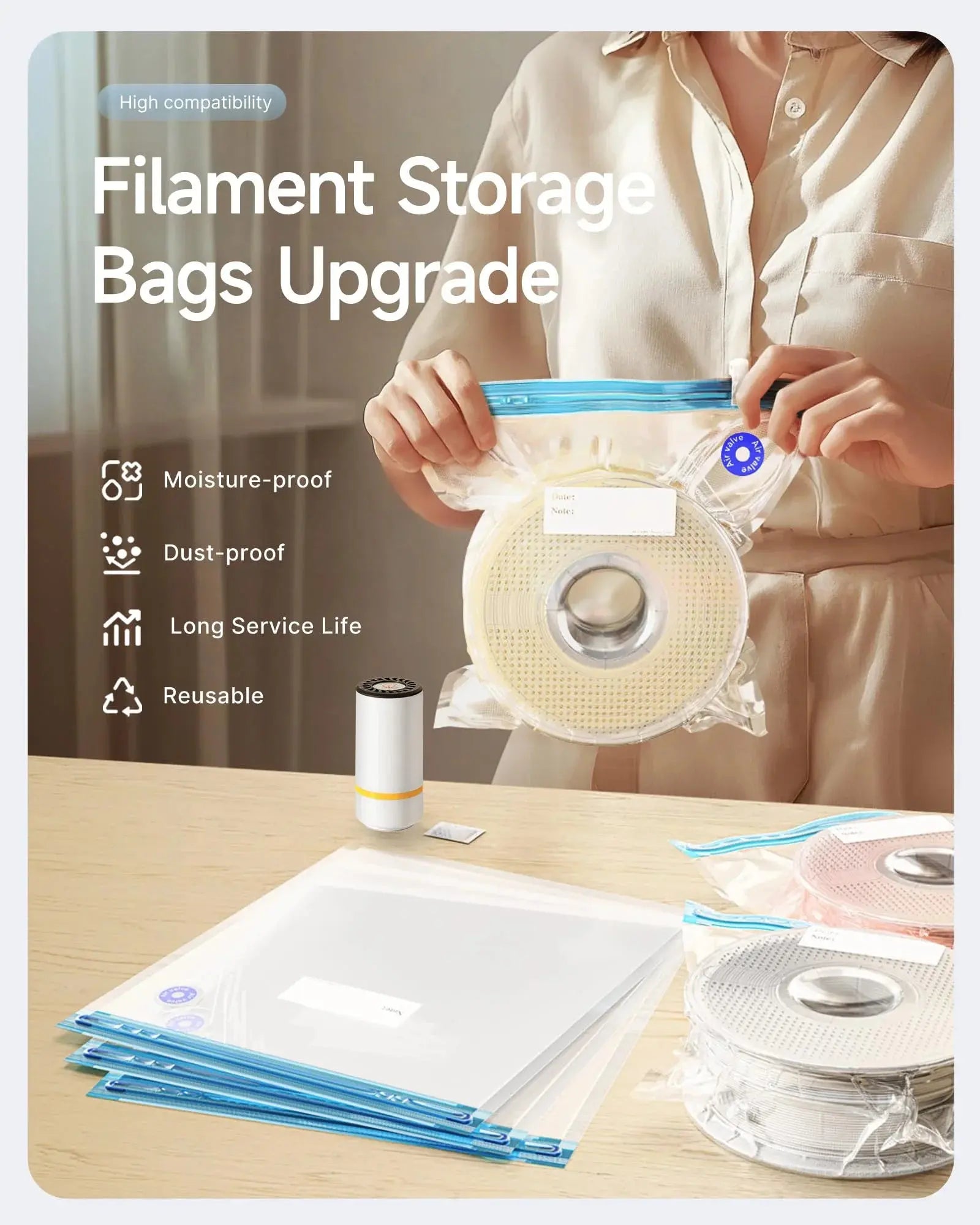 3D Printer Filament Vacuum Bag with USB Rechargeable Electric Air Pump, Vacuum Sealing for PLA ABS PETG Filament Storage GreatEagleInc
