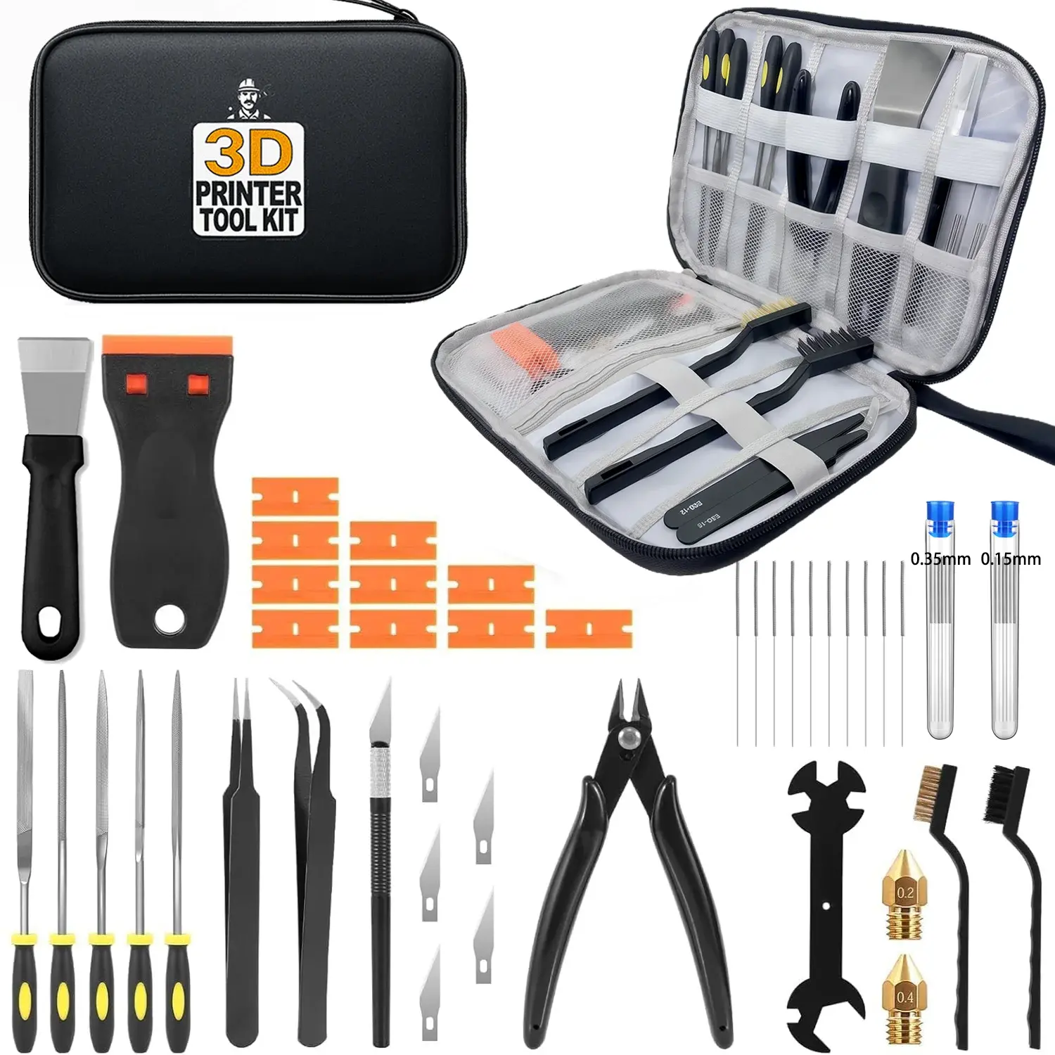 3D Printer Tool Kit 34PCS Maintenance with Nozzle Cleaning Tools, Scraper, Brushes, File Set, Cutter, Knife for FDM/SLA Printers GreatEagleInc