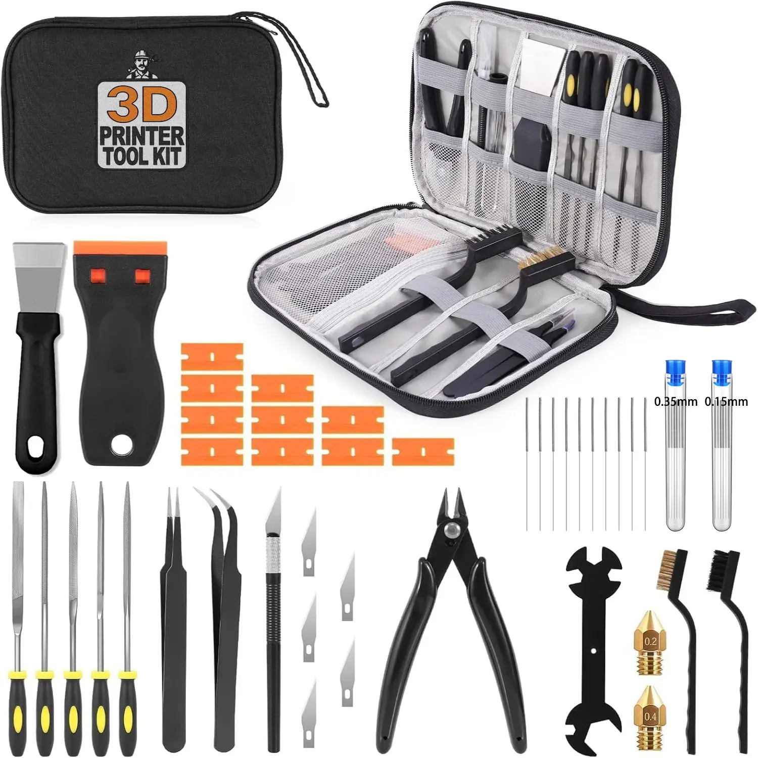 3D Printer Tool Kit 34PCS Maintenance with Nozzle Cleaning Tools, Scraper, Brushes, File Set, Cutter, Knife for FDM/SLA Printers GreatEagleInc