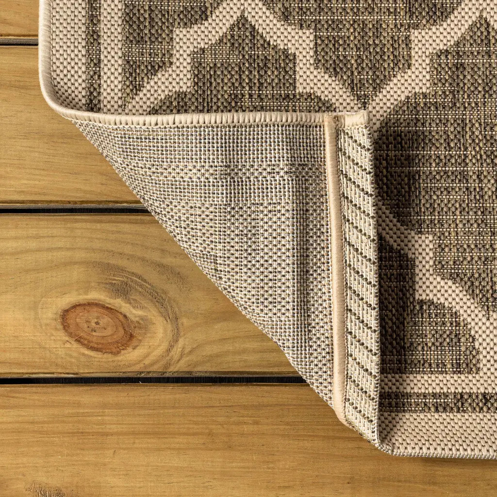 3' Brown And Beige Square Geometric Indoor Outdoor Area Rug - GreatEagleInc