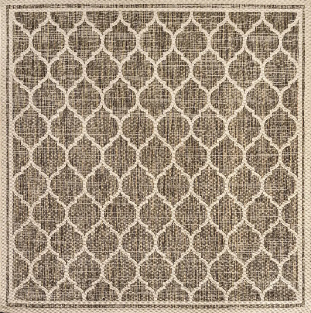3' Brown And Beige Square Geometric Indoor Outdoor Area Rug - GreatEagleInc