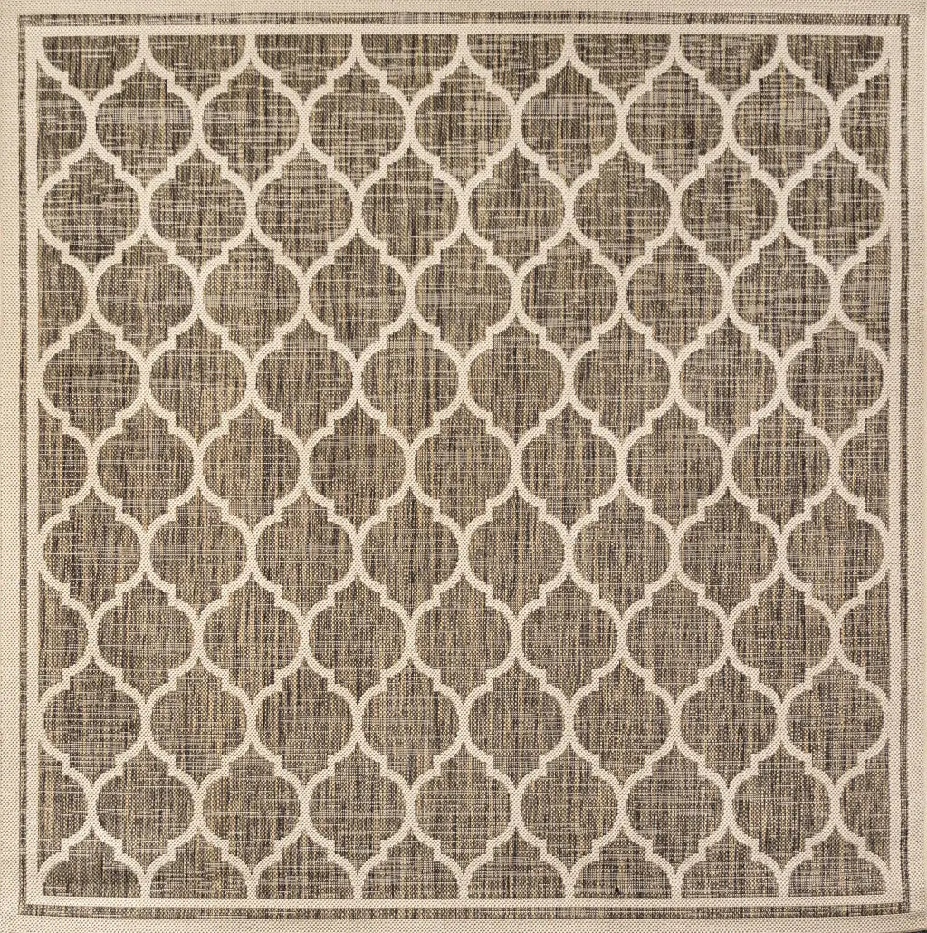3' Brown And Beige Square Geometric Indoor Outdoor Area Rug - GreatEagleInc