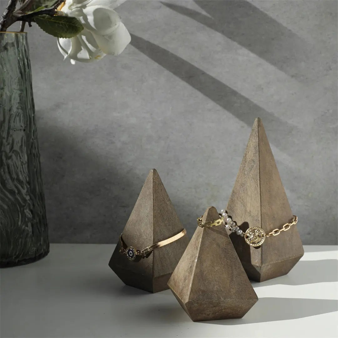 3" Brown Solid Wood Pyramid Decorative Sculpture GreatEagleInc