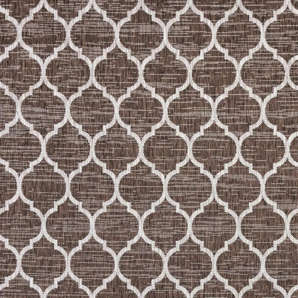 3' Espresso And Taupe Square Geometric Indoor Outdoor Area Rug - GreatEagleInc