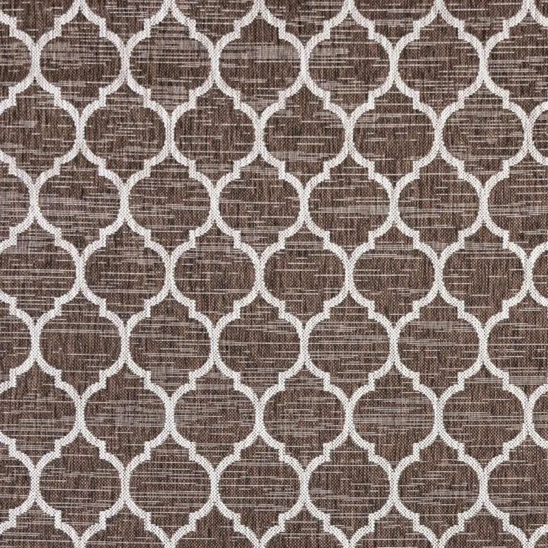 3' Espresso And Taupe Square Geometric Indoor Outdoor Area Rug - GreatEagleInc