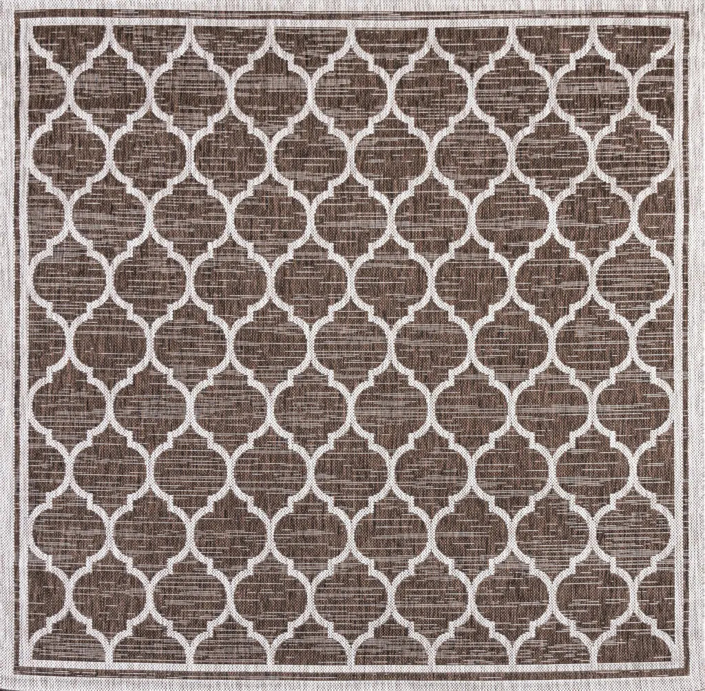 3' Espresso And Taupe Square Geometric Indoor Outdoor Area Rug - GreatEagleInc