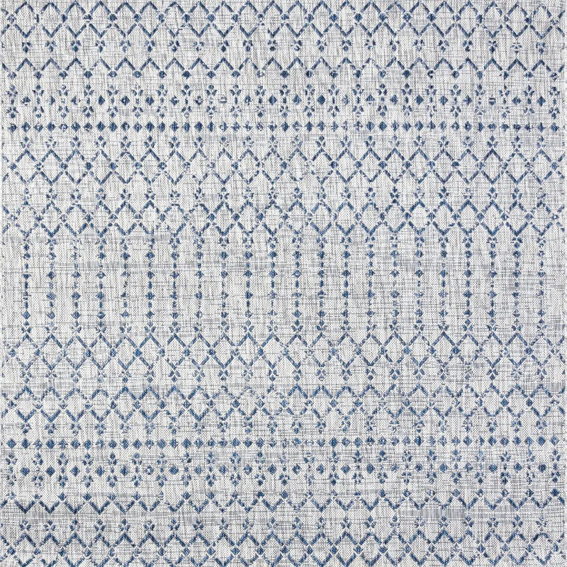 3' Light Gray And Navy Blue Square Trellis Indoor Outdoor Area Rug - GreatEagleInc