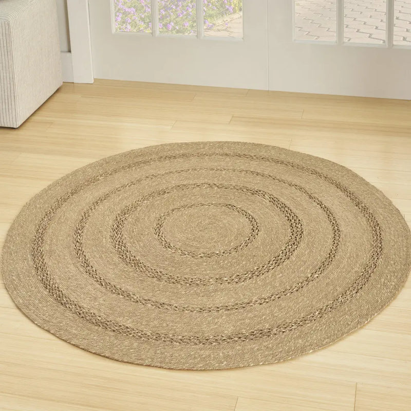 3' Natural And Brown Round Handmade Indoor Outdoor Area Rug Homeroots Outdoor