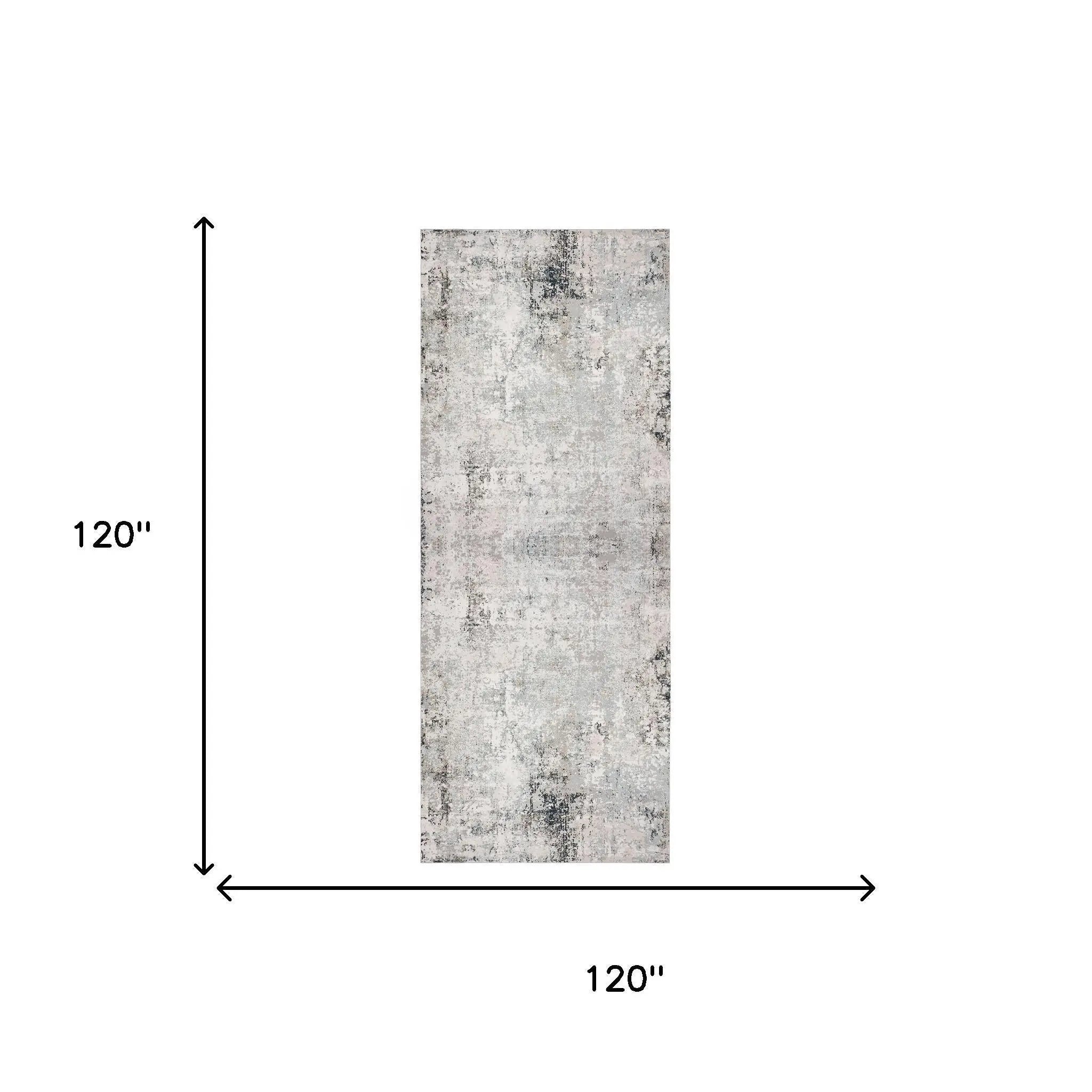 3' X 10' Cream And Gray Abstract Runner Rug Homeroots Home Decor