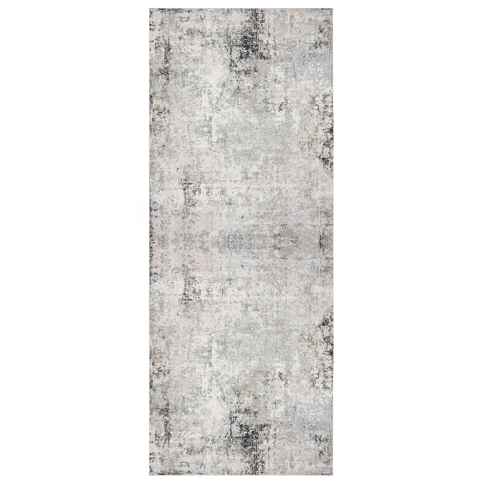 3' X 10' Cream And Gray Abstract Runner Rug Homeroots Home Decor