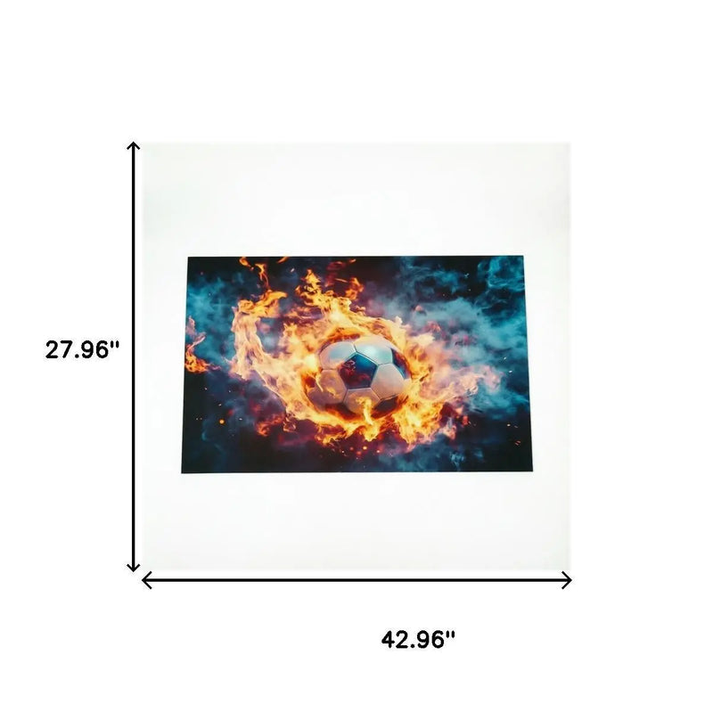 3' X 4' Black Orange And Blue Flaming Soccer Washable Area Rug With UV Protection Homeroots Home Decor