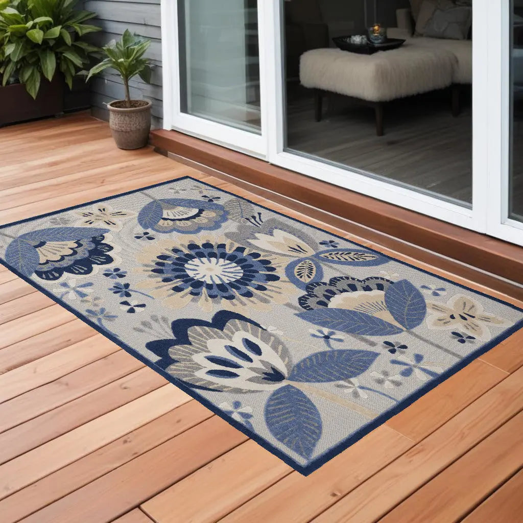 3' X 4' Blue And Gray Indoor Outdoor Area Rug Homeroots Outdoor